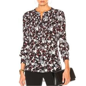 Veronica Beard Goldie Pintuck Tux Floral Silk Blouse In Multicolor Sz 4 Classic